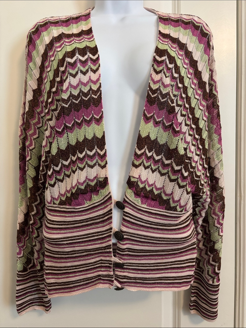 Marciano Women's Pink Multi-Stripe Knit Cardigan Sweater LG